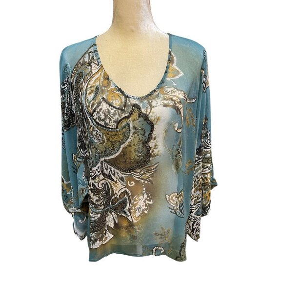 Vintage D Studio 100% Silk Sheer Beaded Bell Sleeve Top Size Medium Whimsigoth - Picture 2 of 10
